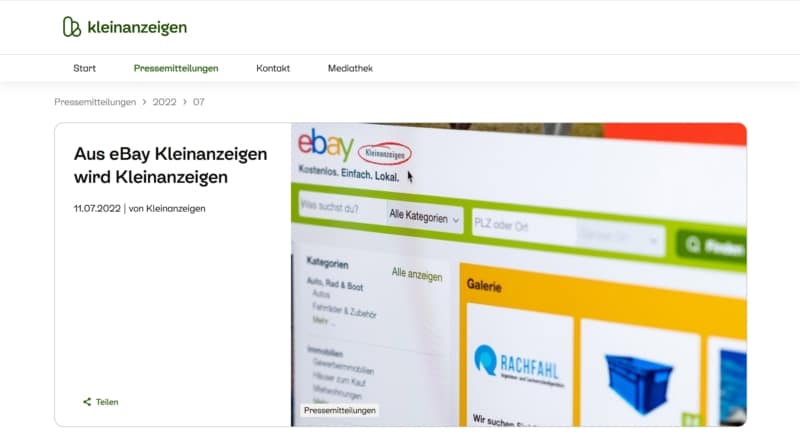 Aus eBay Kleinanzeigen wird Kleinanzeigen - Pressemitteilung