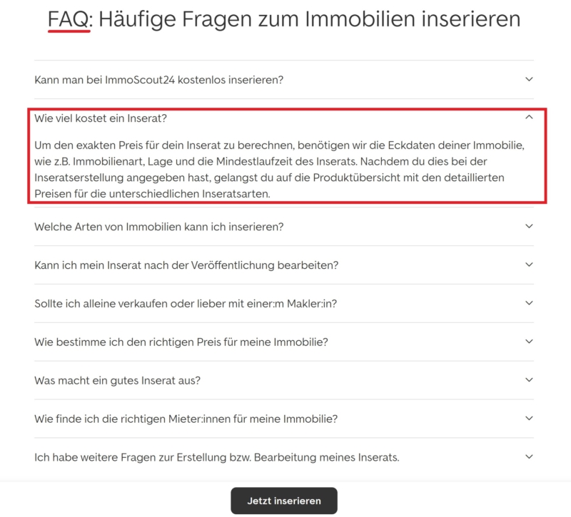 FAQ Was kostet eine private Verkäuferanzeige im Scout24