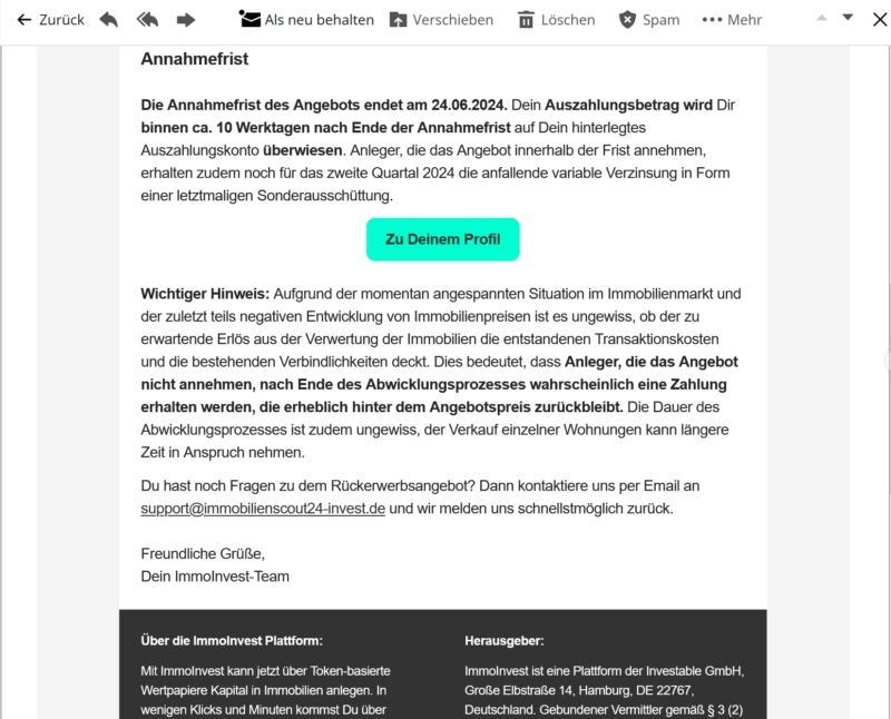 ImmoInvest Rückkaufangebot per Mail Teil 2